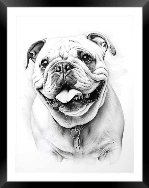 Bulldog Pencil Drawing Framed Mounted Print by K9 Art