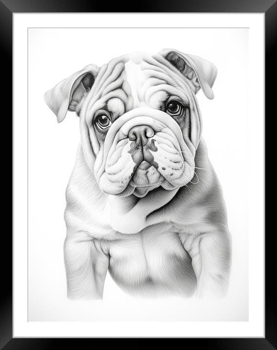 Bulldog Pencil Drawing Framed Mounted Print by K9 Art