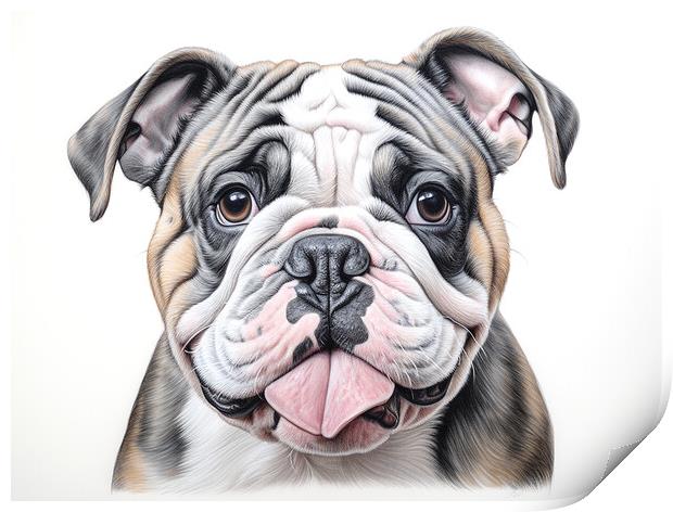 Bulldog Pencil Drawing Print by K9 Art