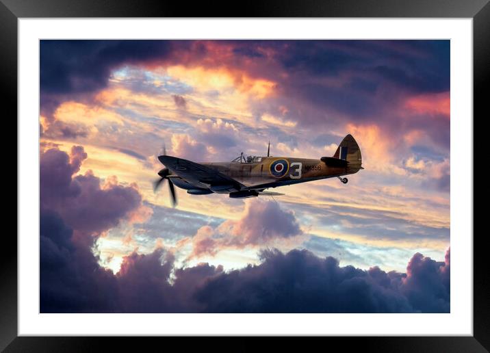 Spitfire in to the Storm Framed Mounted Print by Derek Beattie