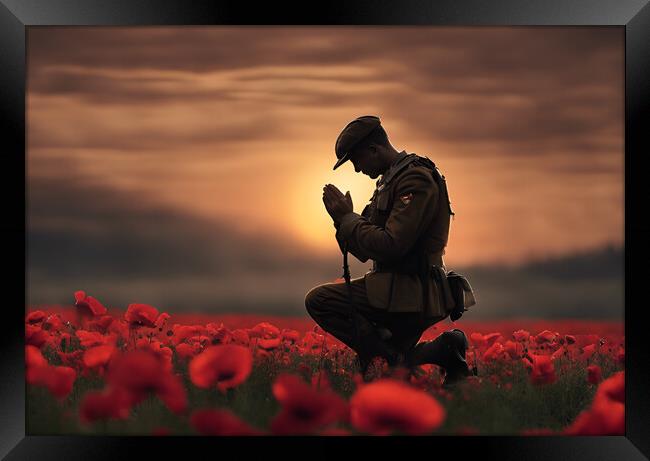Praying Soldier Framed Print by Picture Wizard