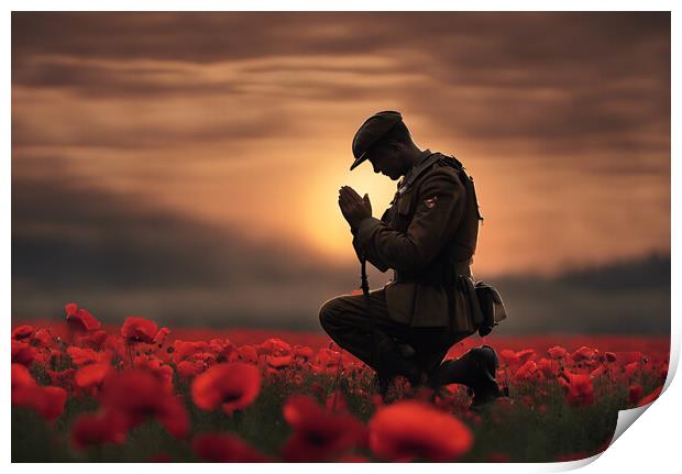 Praying Soldier Print by Picture Wizard