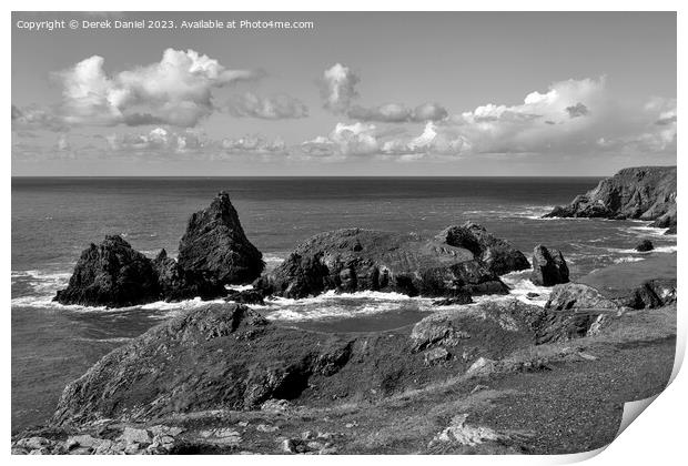 The Rocky Headland Around Kynance Cove (mono) Print by Derek Daniel