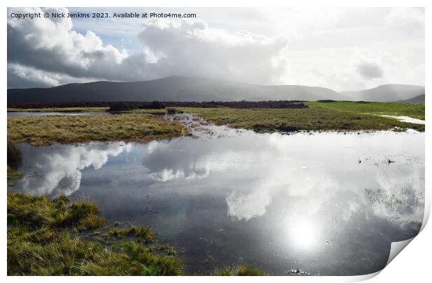 Pond up on Mynydd Illtyd Common in the Brecon Beacons Print by Nick Jenkins