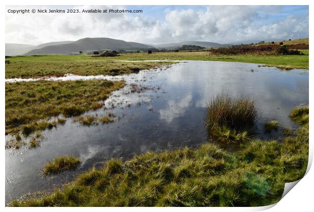 Pond on Mynydd Illtyd Common Brecon Beacons  Print by Nick Jenkins