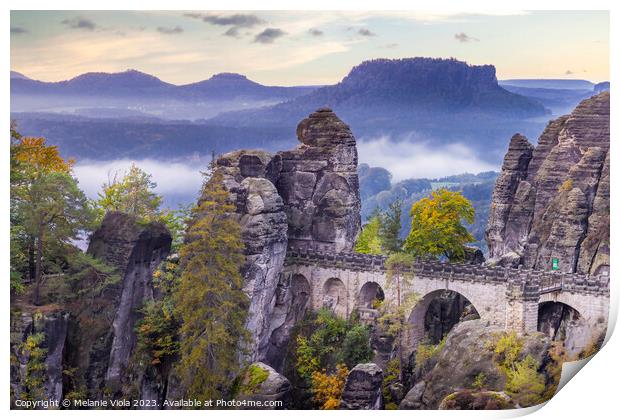 Saxon Switzerland National Park - view to Bastei Bridge Print by Melanie Viola