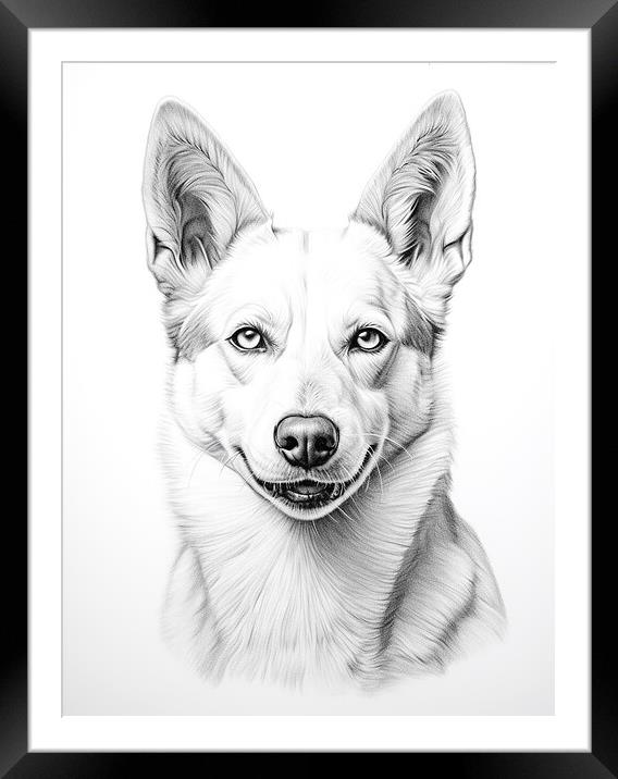 Canaan Dog Pencil Drawing Framed Mounted Print by K9 Art