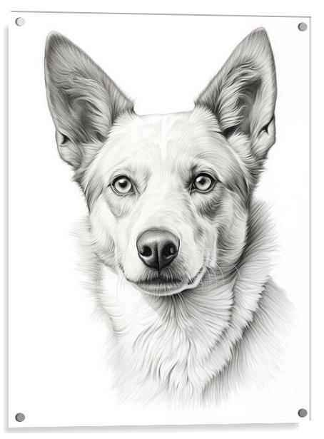 Canaan Dog Pencil Drawing Acrylic by K9 Art