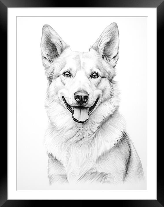 Canaan Dog Pencil Drawing Framed Mounted Print by K9 Art