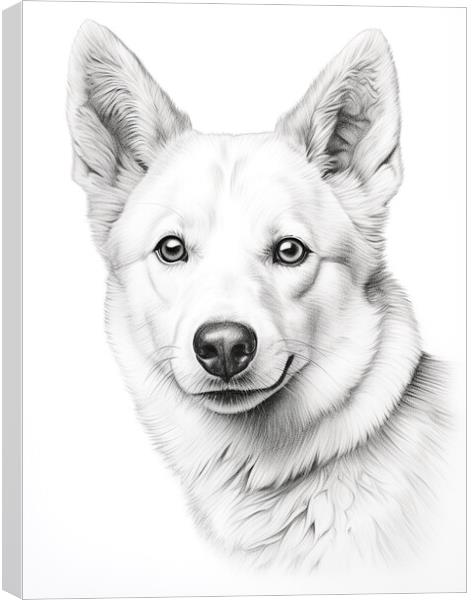 Canaan Dog Pencil Drawing Canvas Print by K9 Art