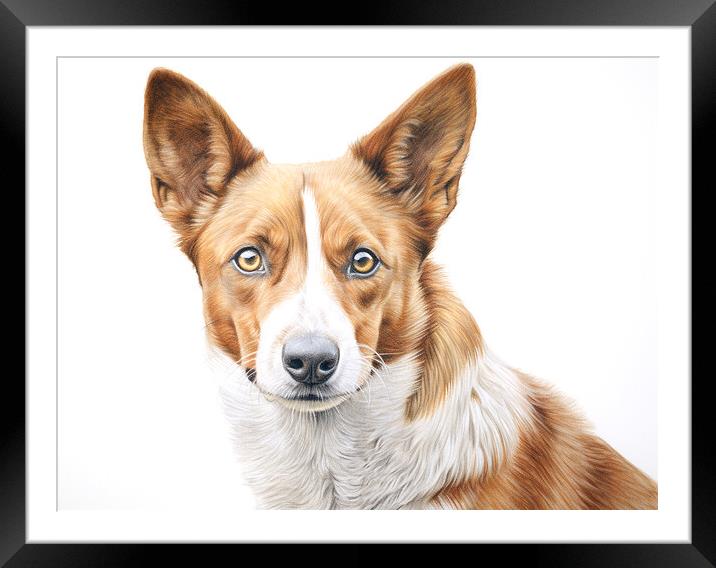 Canaan Dog Pencil Drawing Framed Mounted Print by K9 Art