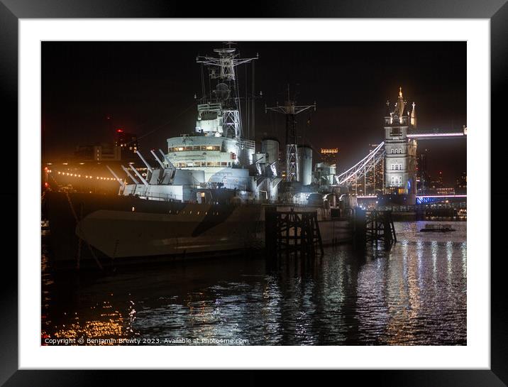 HMS Belfast / Tower Bridge  Framed Mounted Print by Benjamin Brewty