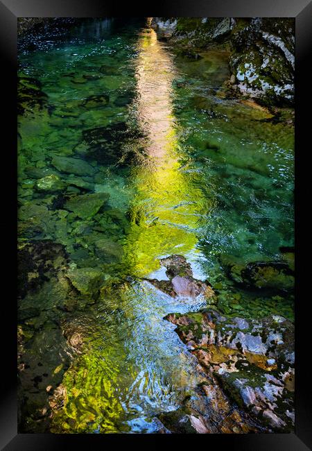 Sunlight Reflection In River Of Vintgar Gorge Framed Print by Artur Bogacki