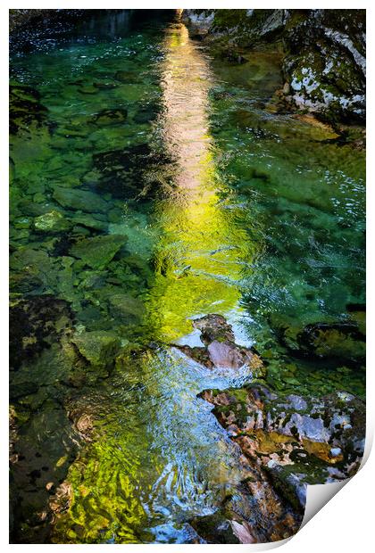 Sunlight Reflection In River Of Vintgar Gorge Print by Artur Bogacki