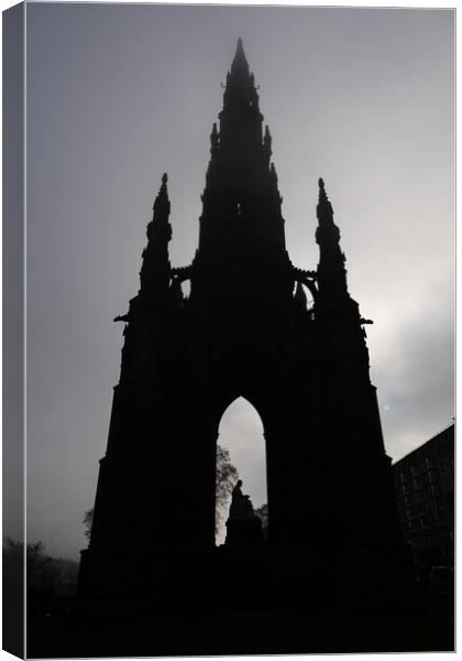Scott Monument Silhouette In Edinburgh Canvas Print by Artur Bogacki