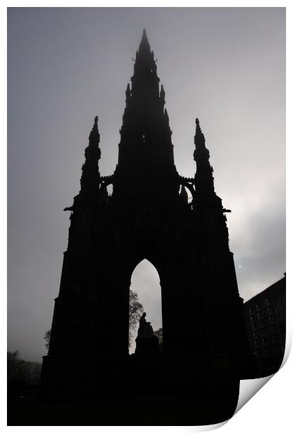 Scott Monument Silhouette In Edinburgh Print by Artur Bogacki