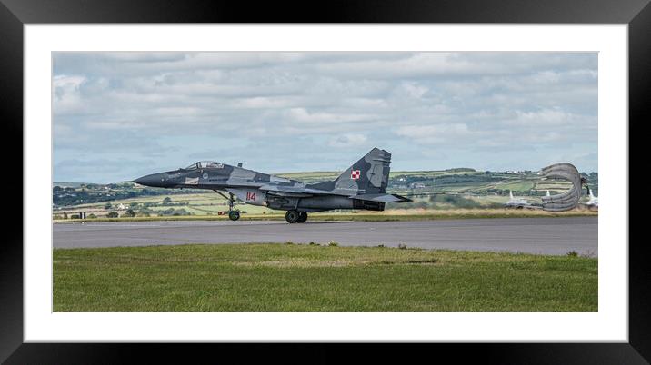 Majestic MiG Fighter Soaring over Cornwall Framed Mounted Print by kathy white