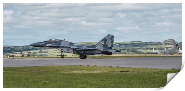 Majestic MiG Fighter Soaring over Cornwall Print by kathy white