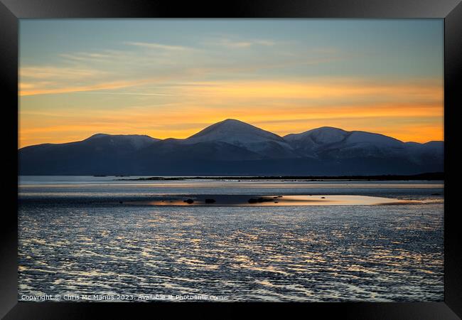 Mourne Mountains Sunset Reflection  Framed Print by Chris Mc Manus