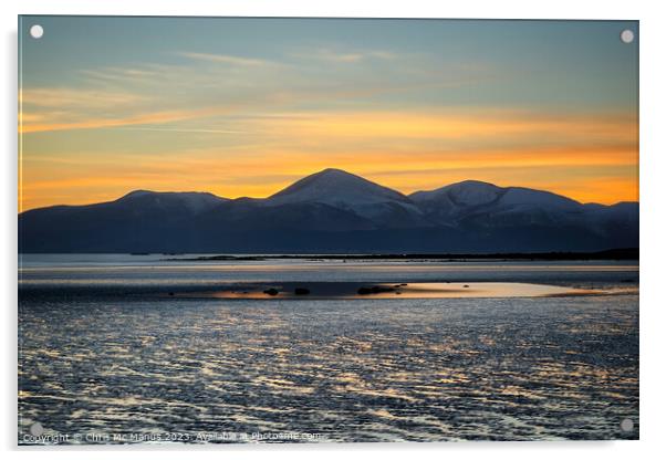 Mourne Mountains Sunset Reflection  Acrylic by Chris Mc Manus