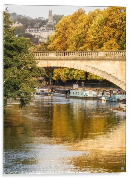 Golden Autumn in Bath along the River Avon Acrylic by Rowena Ko