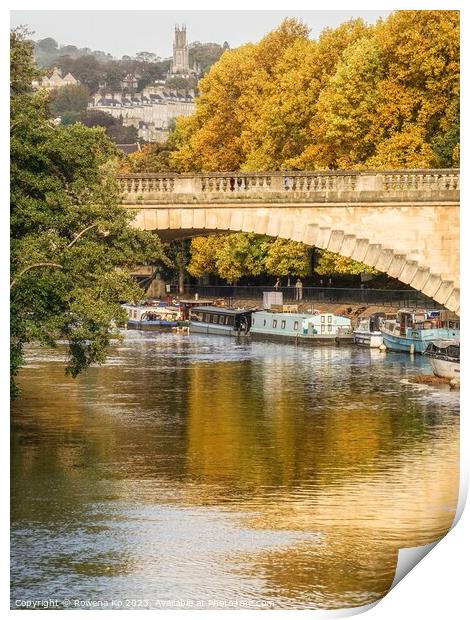 Golden Autumn in Bath along the River Avon Print by Rowena Ko