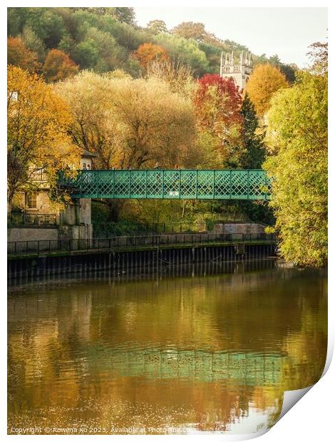Golden Autumn in Bath along the River Avon Print by Rowena Ko