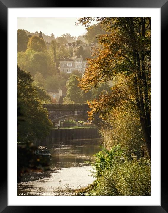Golden Autumn in Bath along the River Avon Framed Mounted Print by Rowena Ko