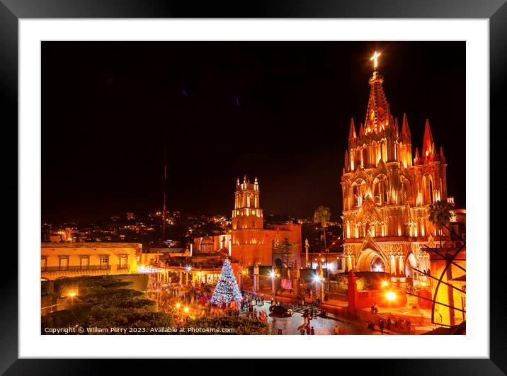 Parroquia Jardin Church Night San Miguel de Allende Mexico Framed Mounted Print by William Perry