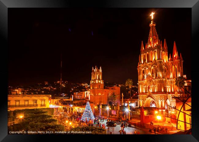 Parroquia Jardin Church Night San Miguel de Allende Mexico Framed Print by William Perry