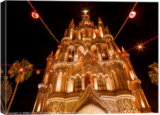 Christmas Archangel Church Night San Miguel de Allende Mexico Canvas Print by William Perry