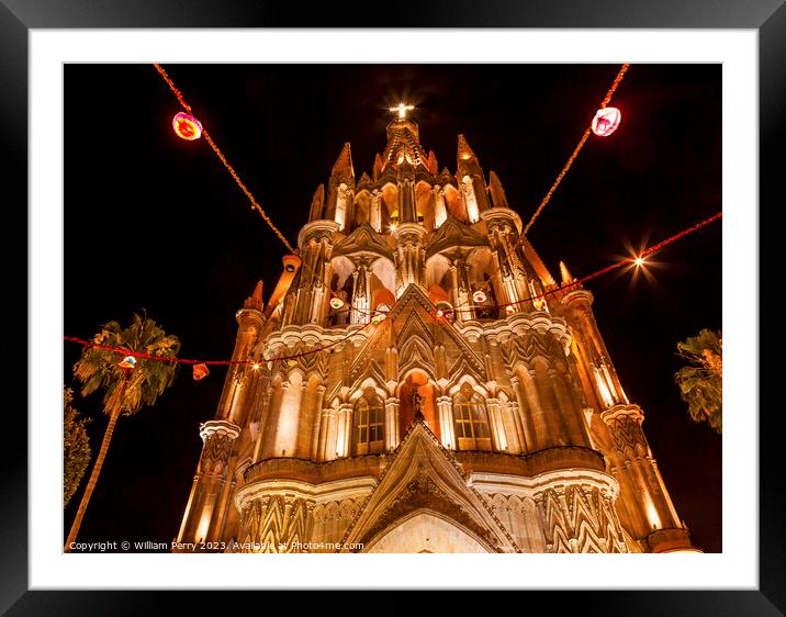 Christmas Archangel Church Night San Miguel de Allende Mexico Framed Mounted Print by William Perry