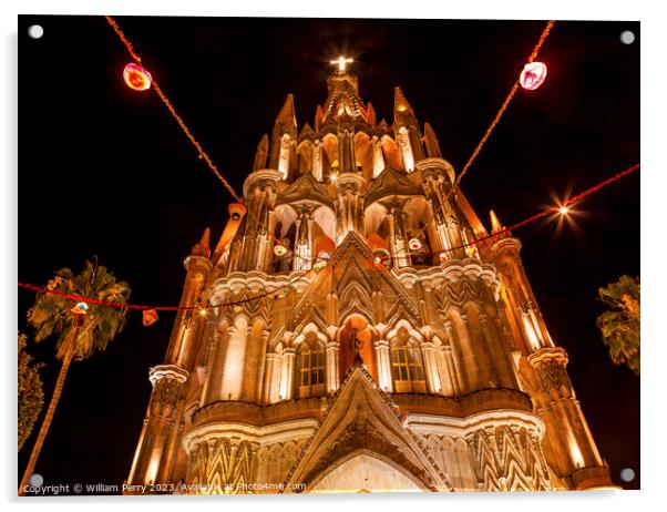 Christmas Archangel Church Night San Miguel de Allende Mexico Acrylic by William Perry