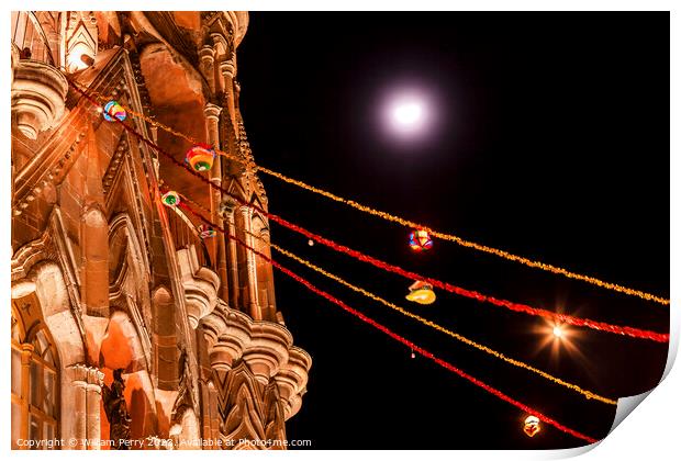 Facade Night Moon Parroquia Christmas Archangel Church San Migue Print by William Perry