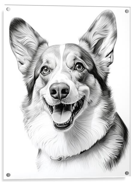 Cardigan Welsh Corgi Pencil Drawing Acrylic by K9 Art