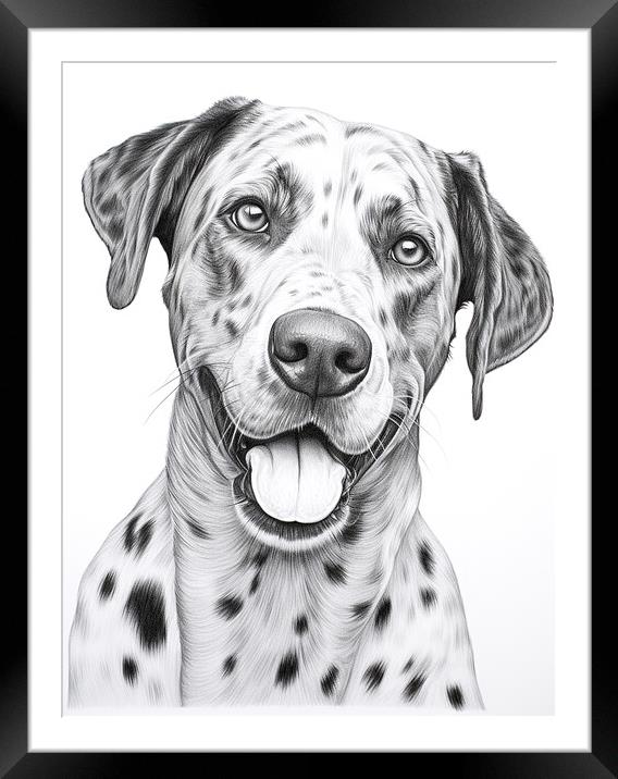 Catahoula Leopard Dog Pencil Drawing Framed Mounted Print by K9 Art
