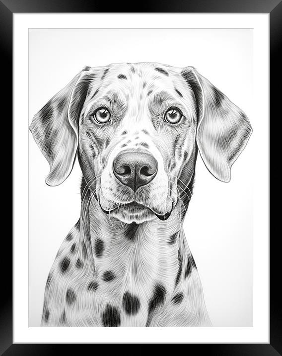Catahoula Leopard Dog Pencil Drawing Framed Mounted Print by K9 Art