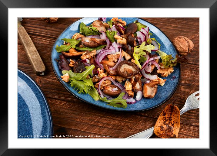 Mushroom salad with walnuts. Framed Mounted Print by Mykola Lunov Mykola