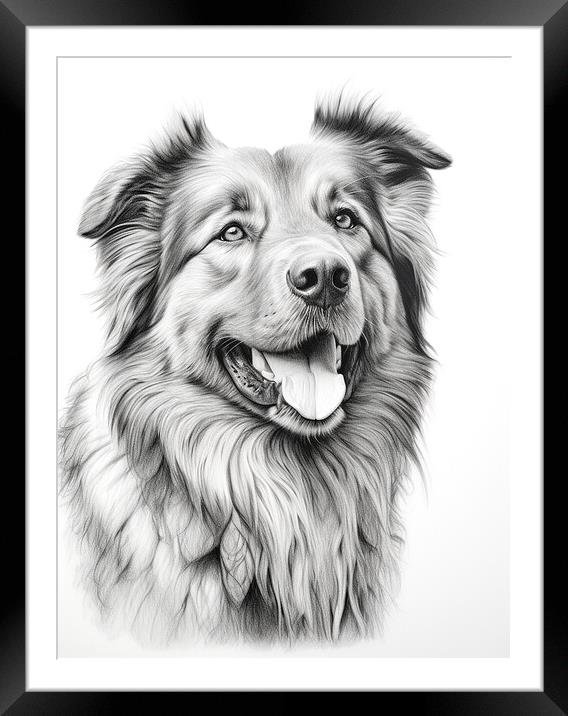 Caucasian Shepherd Dog Pencil Drawing Framed Mounted Print by K9 Art