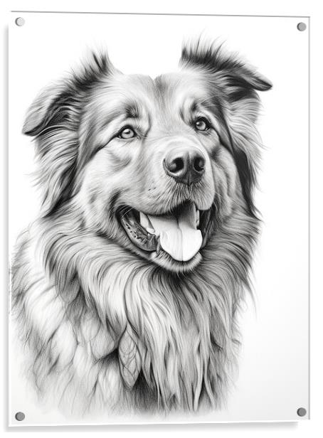 Caucasian Shepherd Dog Pencil Drawing Acrylic by K9 Art