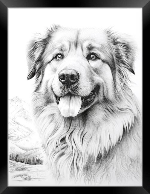 Caucasian Shepherd Dog Pencil Drawing Framed Print by K9 Art
