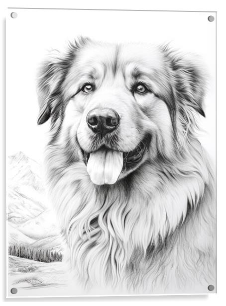 Caucasian Shepherd Dog Pencil Drawing Acrylic by K9 Art