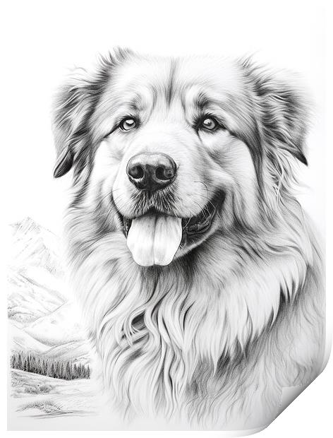 Caucasian Shepherd Dog Pencil Drawing Print by K9 Art