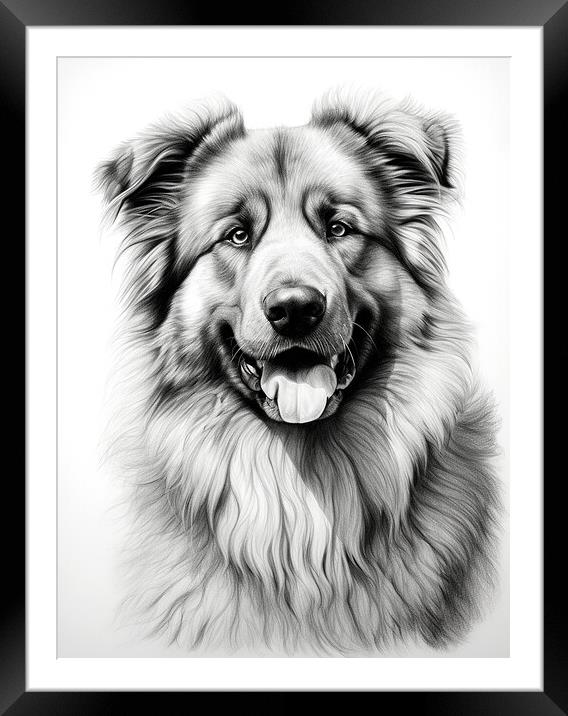 Caucasian Shepherd Dog Pencil Drawing Framed Mounted Print by K9 Art