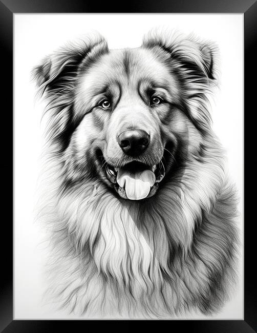 Caucasian Shepherd Dog Pencil Drawing Framed Print by K9 Art