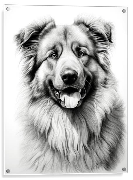 Caucasian Shepherd Dog Pencil Drawing Acrylic by K9 Art