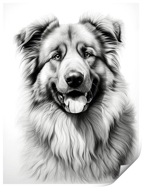 Caucasian Shepherd Dog Pencil Drawing Print by K9 Art