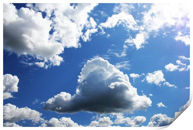 White clouds in blue sky. Blue sky background Print by Virginija Vaidakaviciene