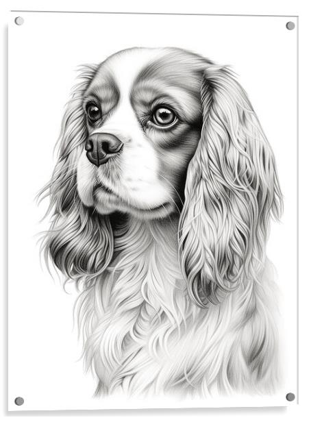 Cavalier King Charles Spaniel Pencil Drawing Acrylic by K9 Art