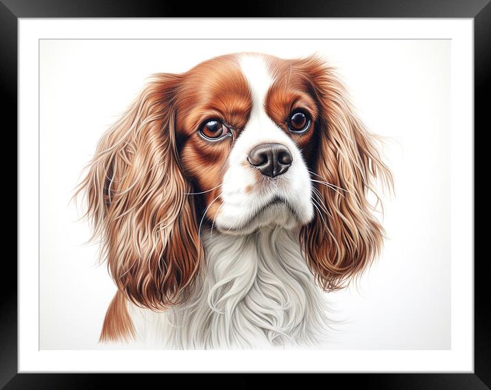 Cavalier King Charles Spaniel Pencil Drawing Framed Mounted Print by K9 Art